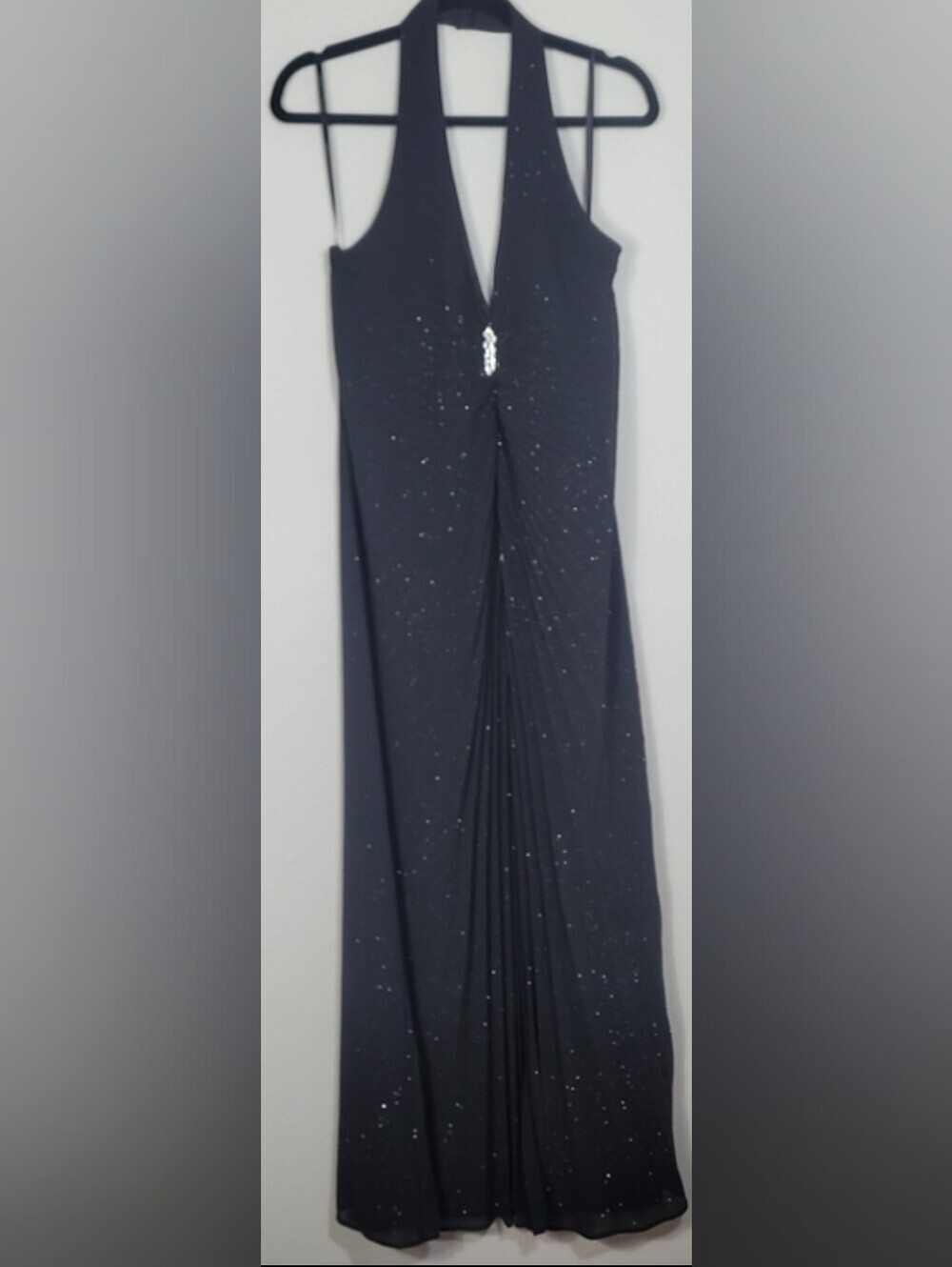 Betsy & Adam Vintage Formal Maxi Gown Size 14 Black Sparkle Gala Evening